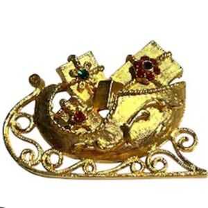 Vintage MYLU Christmas Sleigh Sled Brooch